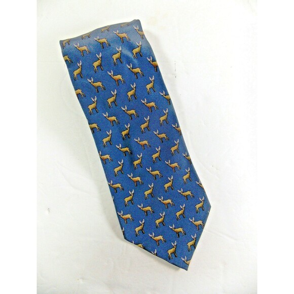 Ties to Nature Handmade Blue Silk Reindeer Men's Neck Tie - Picture 1 of 2